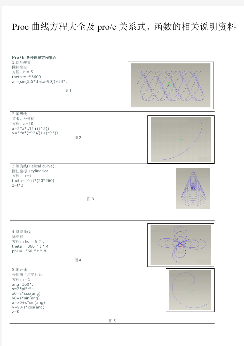 Proe曲线方程大全及关系式详细说明