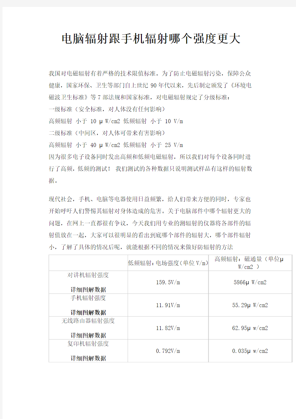 电脑辐射跟手机辐射哪个强度更大