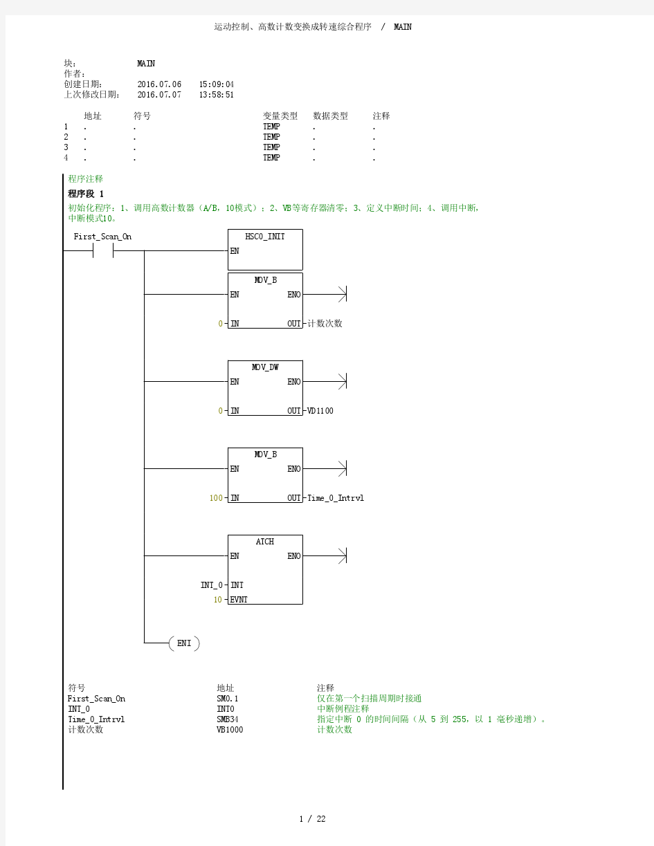 西门子S7-200 SMART运动控制、高数计数变换成转速综合程序