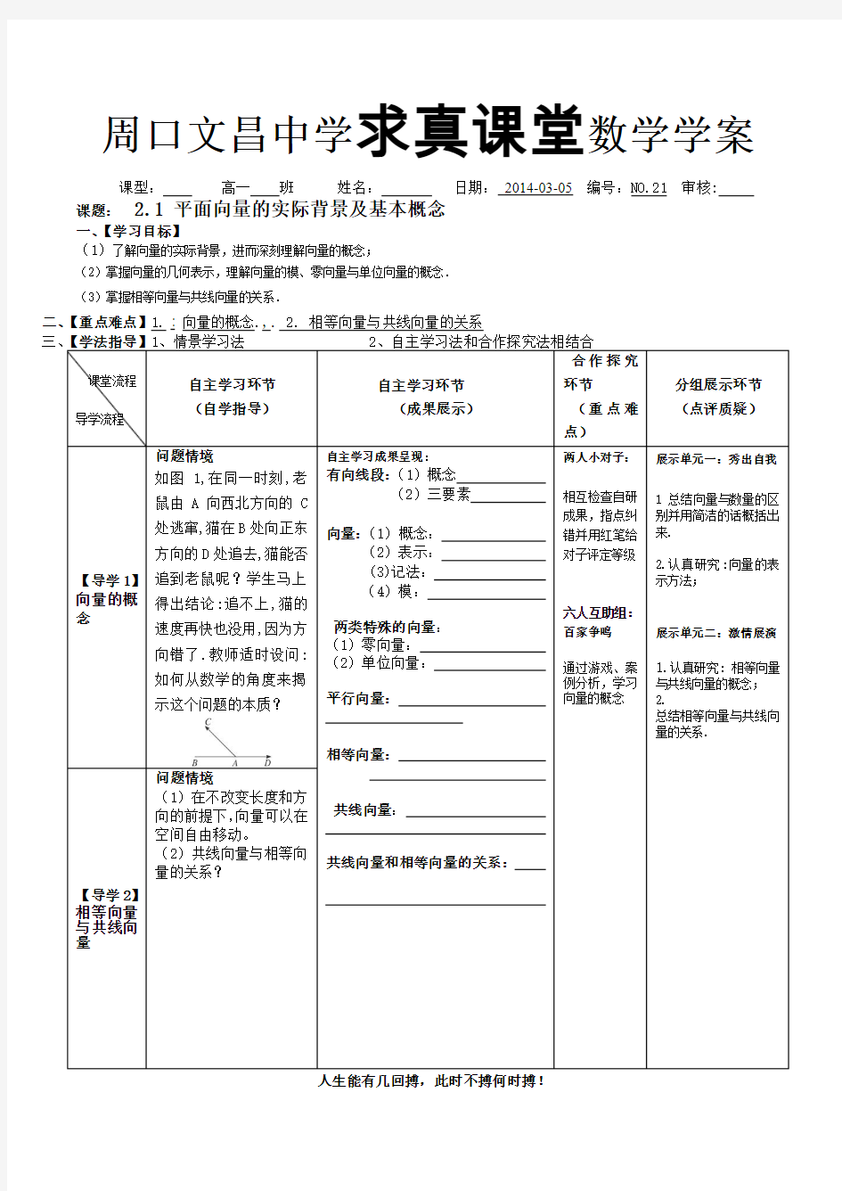 2.1平面向量的实际背景及基本概念