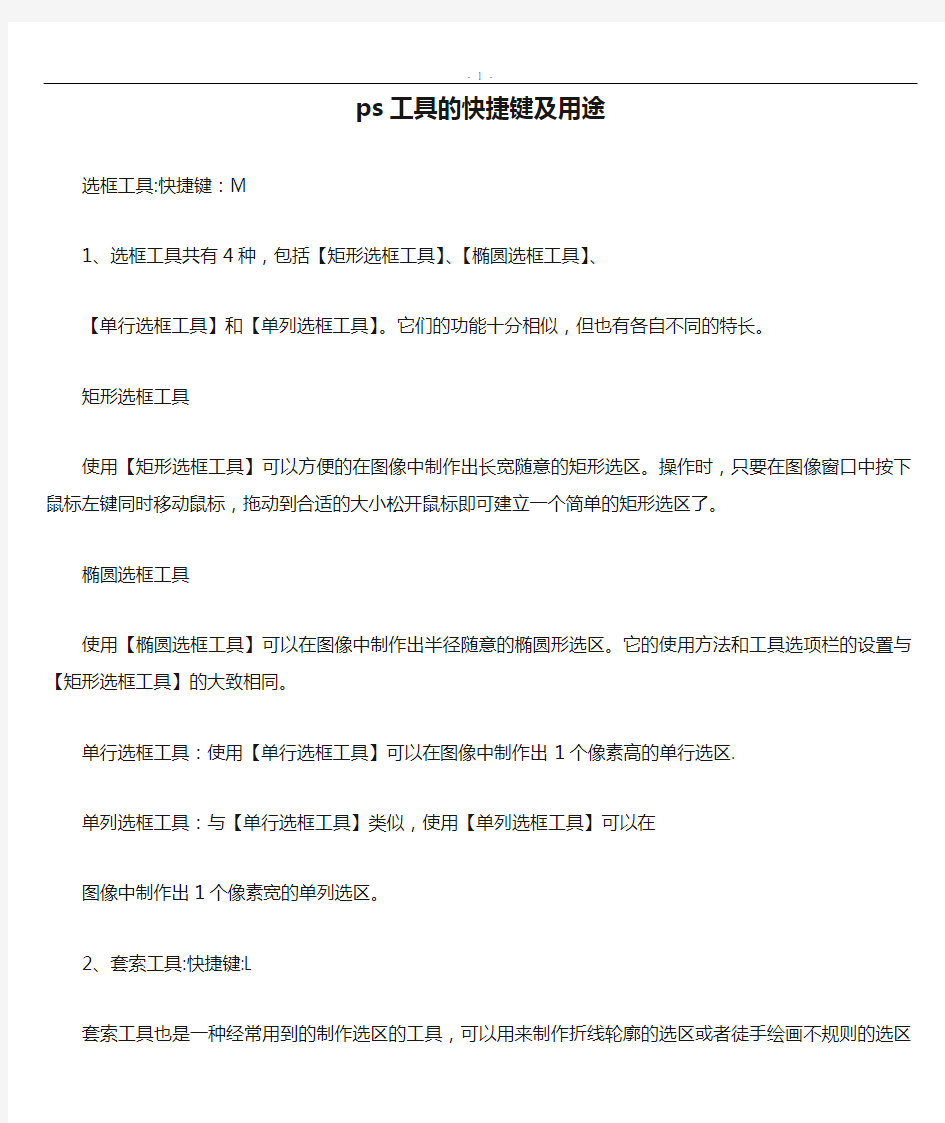 ps工具的快捷键及用途