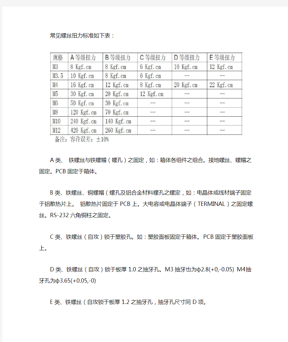 常见螺丝扭力标准表