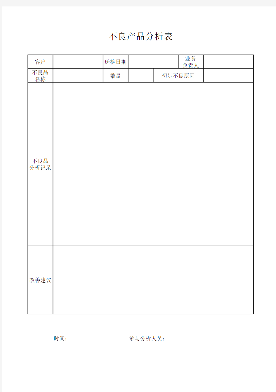 不良产品分析表