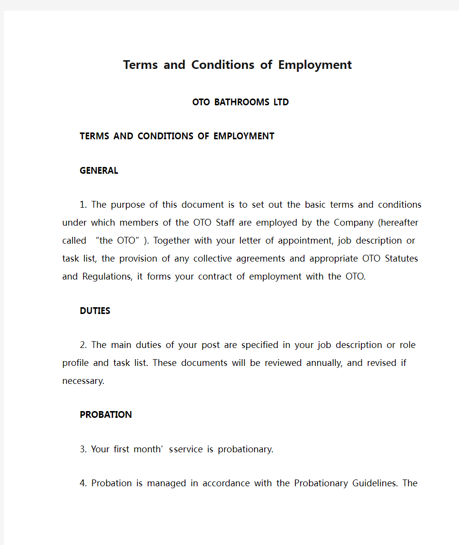Terms and Conditions of Employment