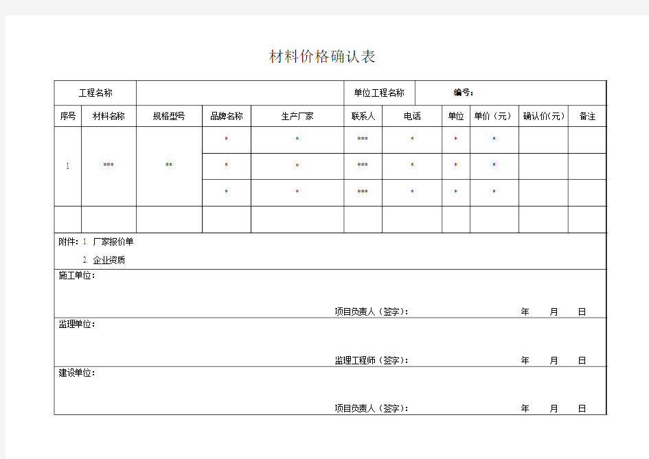 材料报价三家对比表