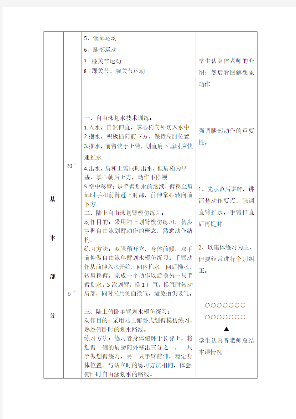 自由泳划手教案