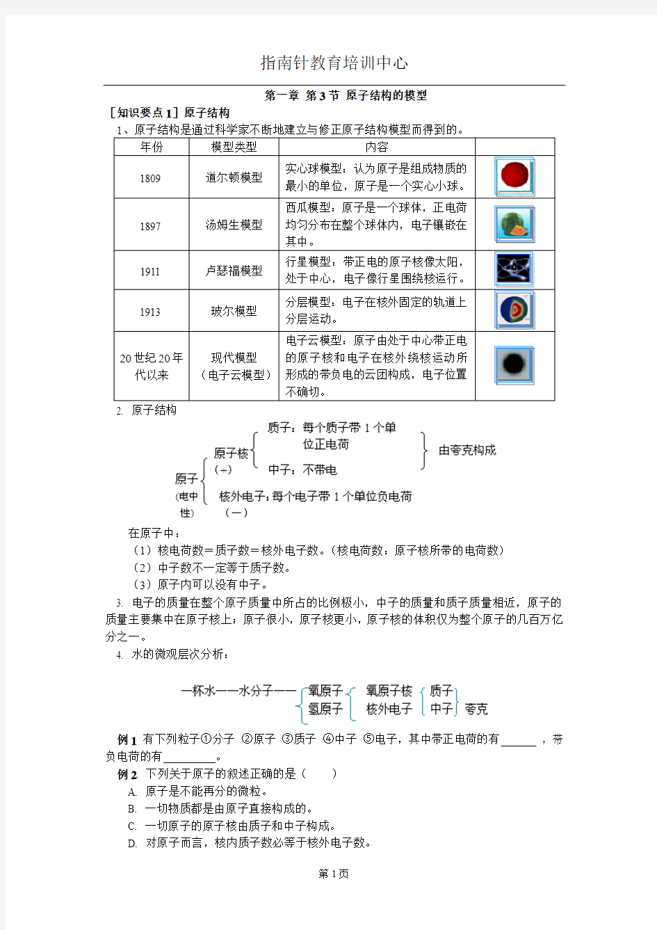 科学八年级下册第一章第3节原子结构的模型 2