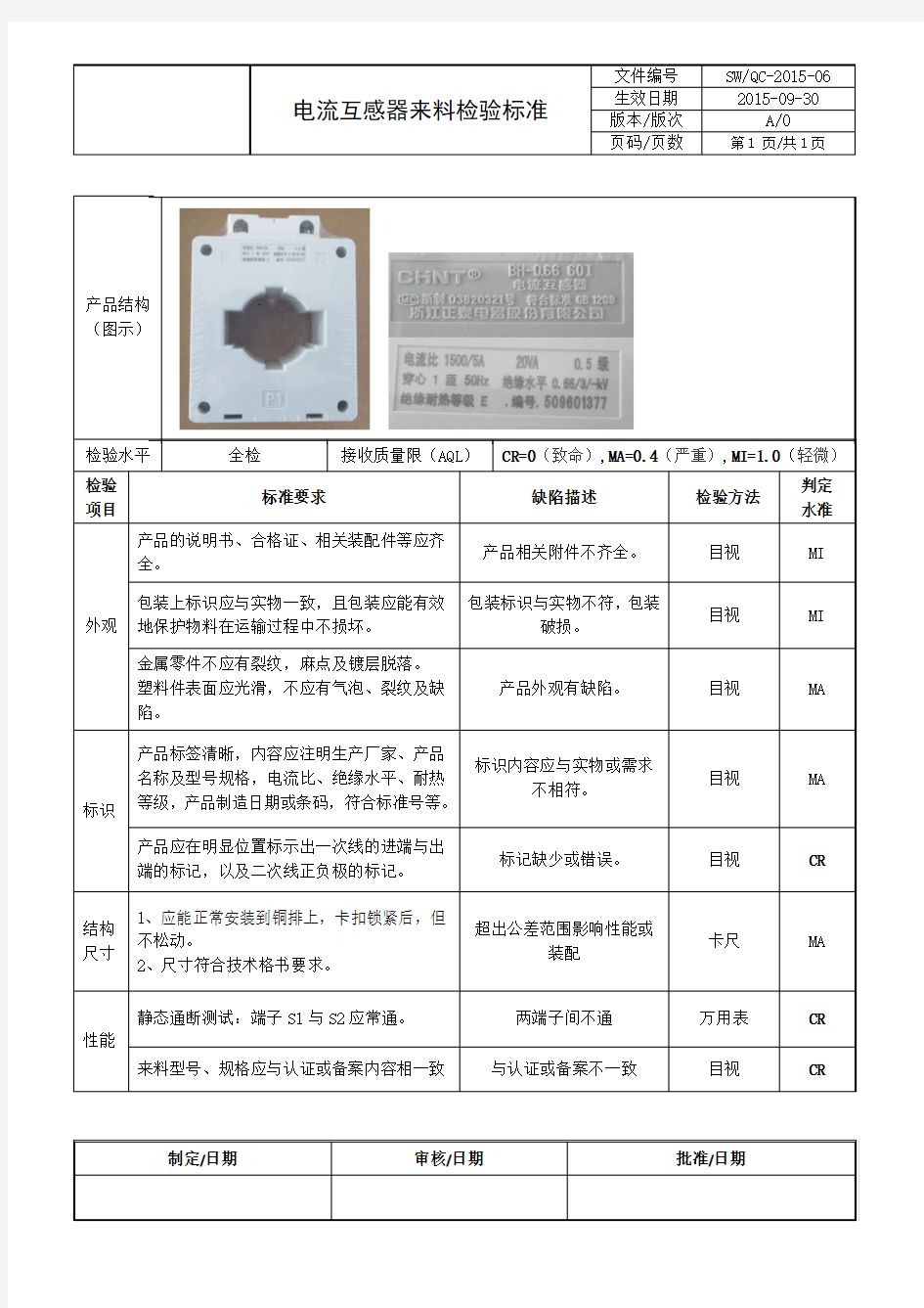 电流互感器检验标准