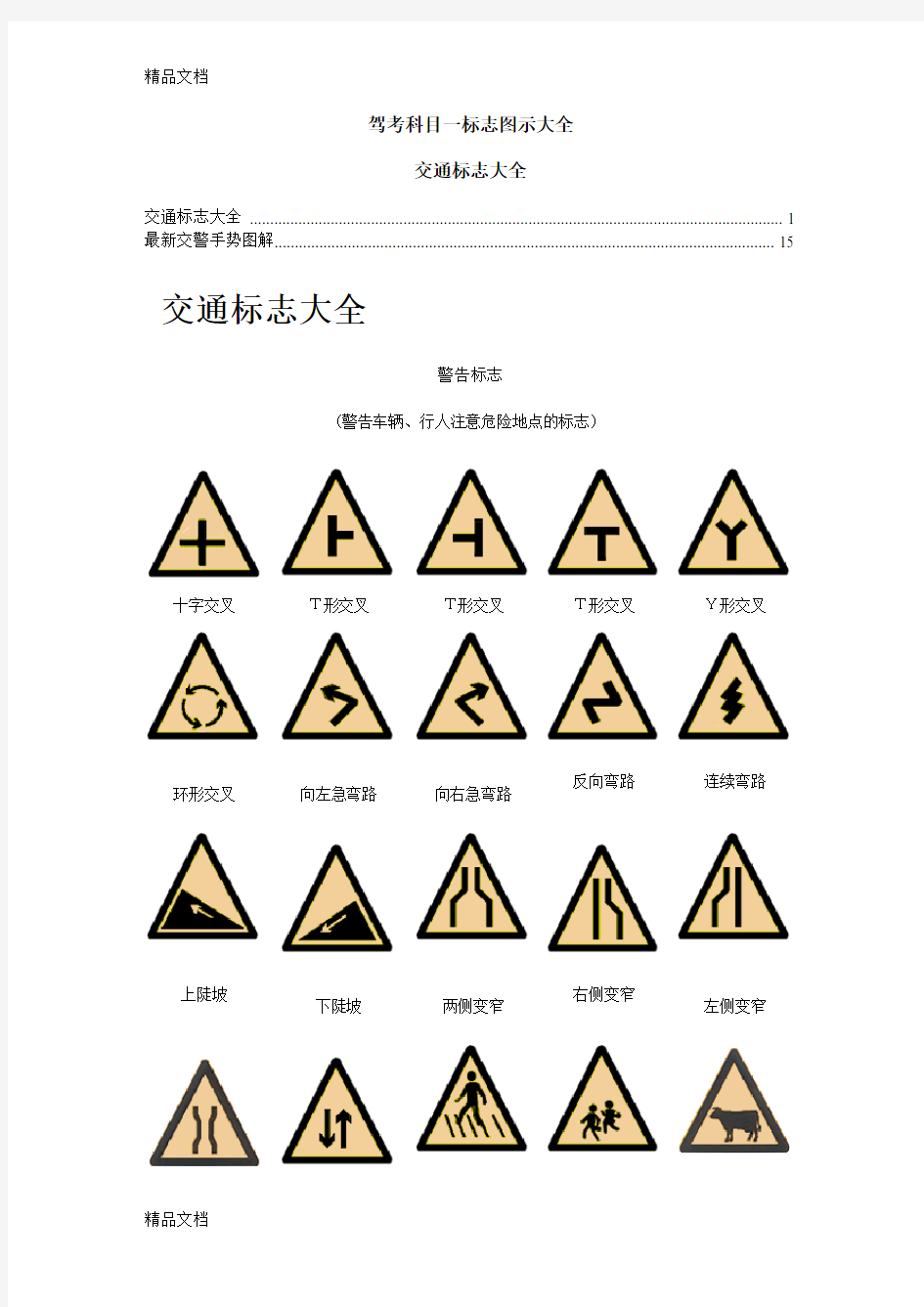 最新驾考科目一标志图示大全