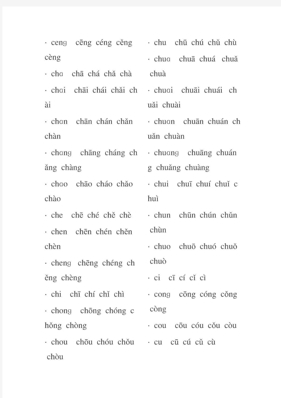 汉语拼音声调表