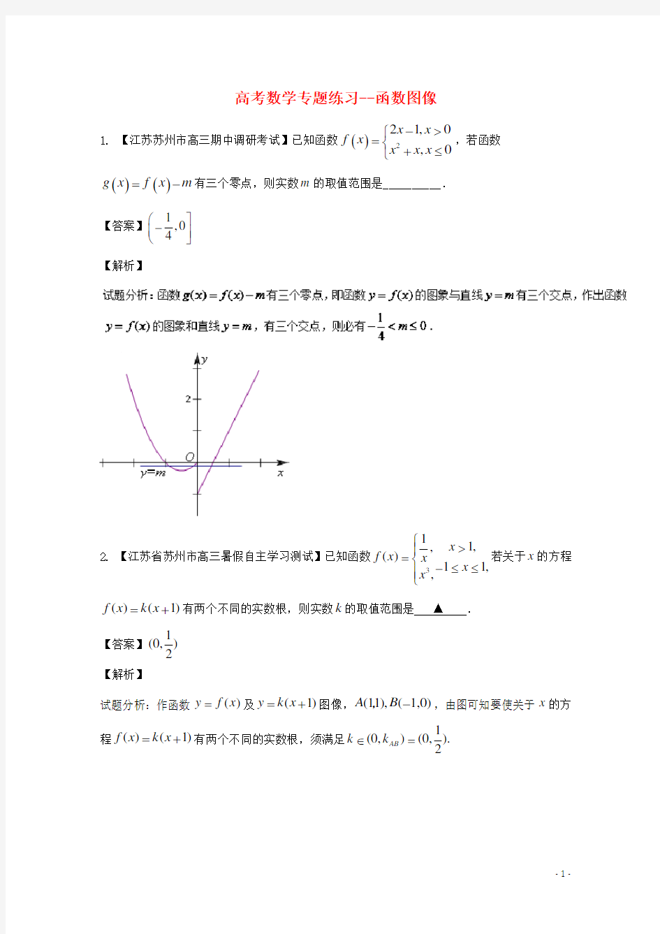 高考数学专题练习--函数图像