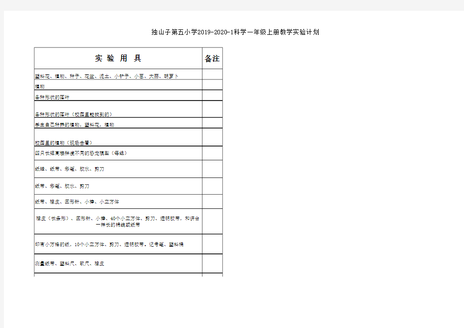 教科版 一二三上册科学实验进度表