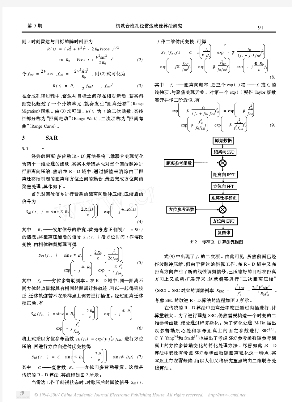 机载合成孔径雷达成像算法研究