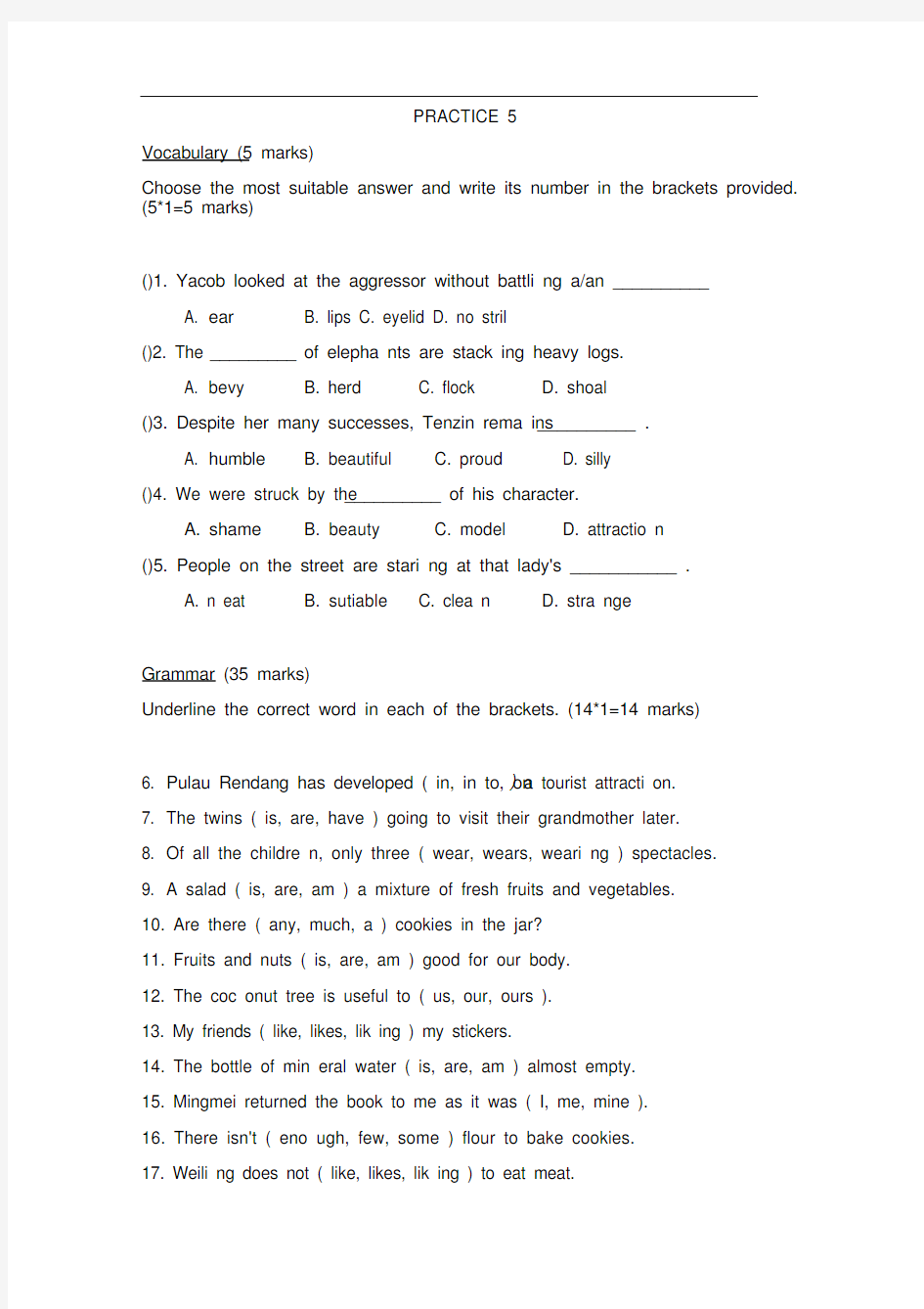 新加坡小学二年级英语试卷practice5