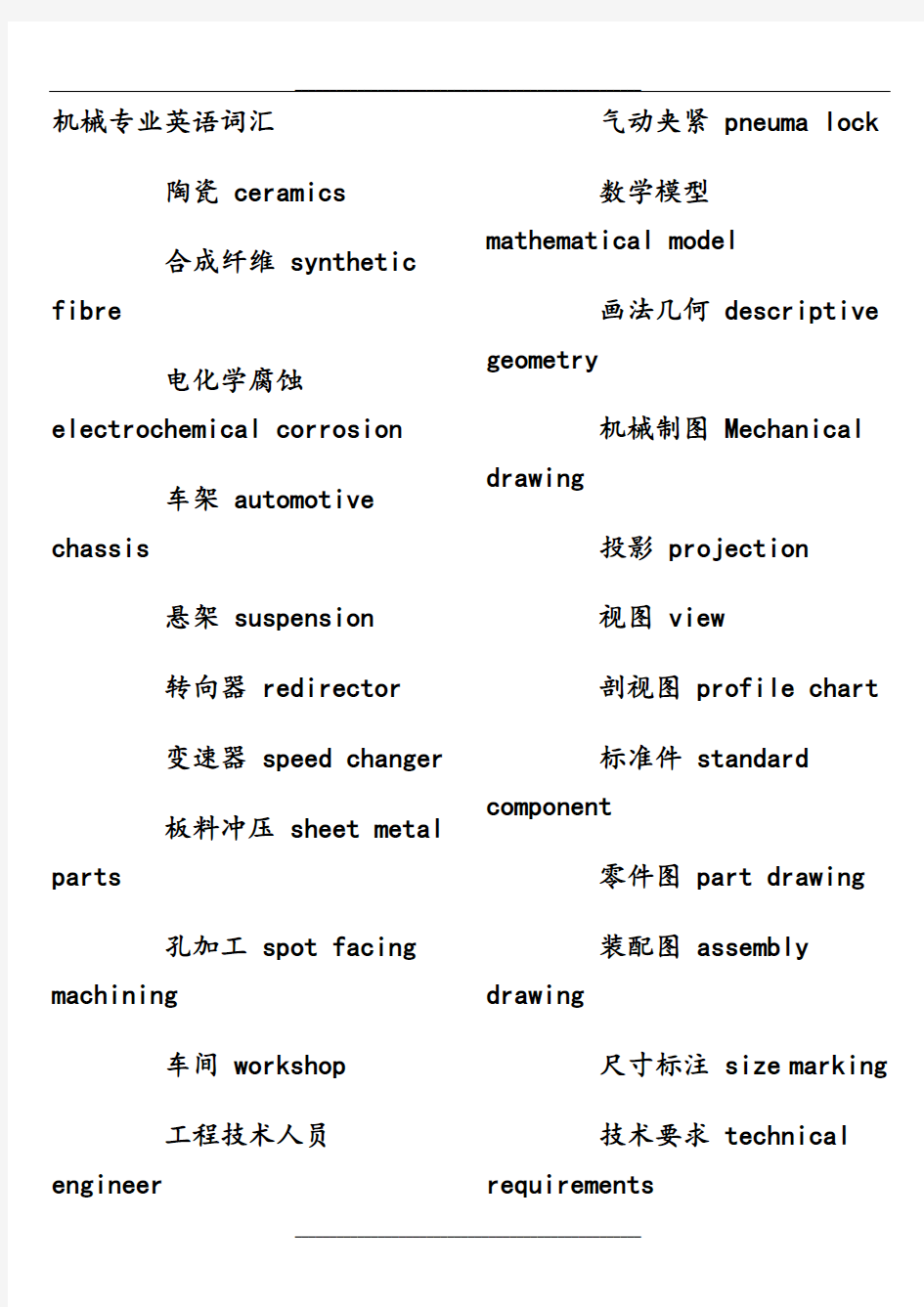 机械专业中英文对照(完整版)1