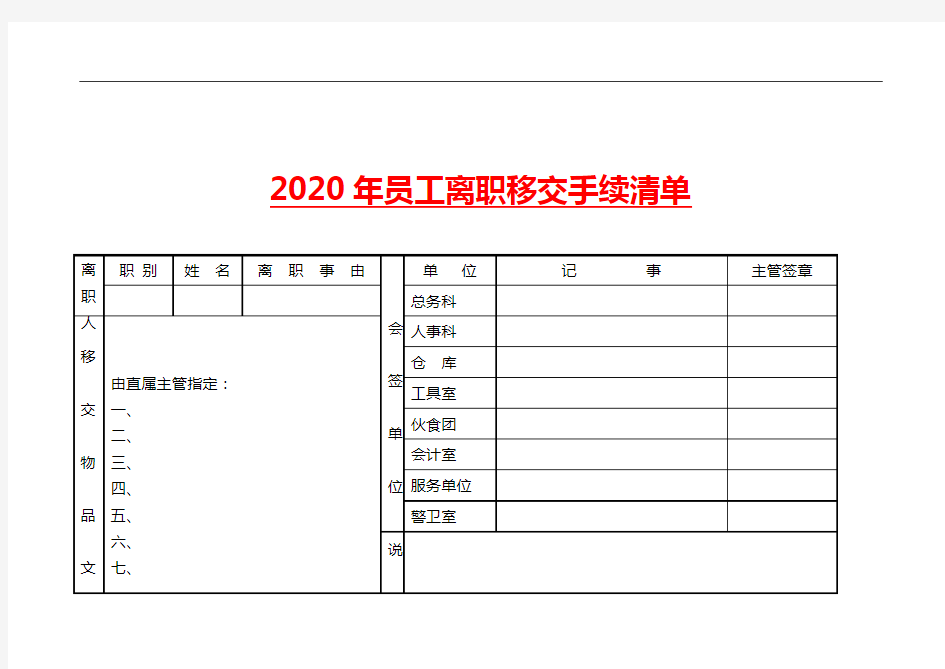 【精选】 2020年员工离职移交手续清单