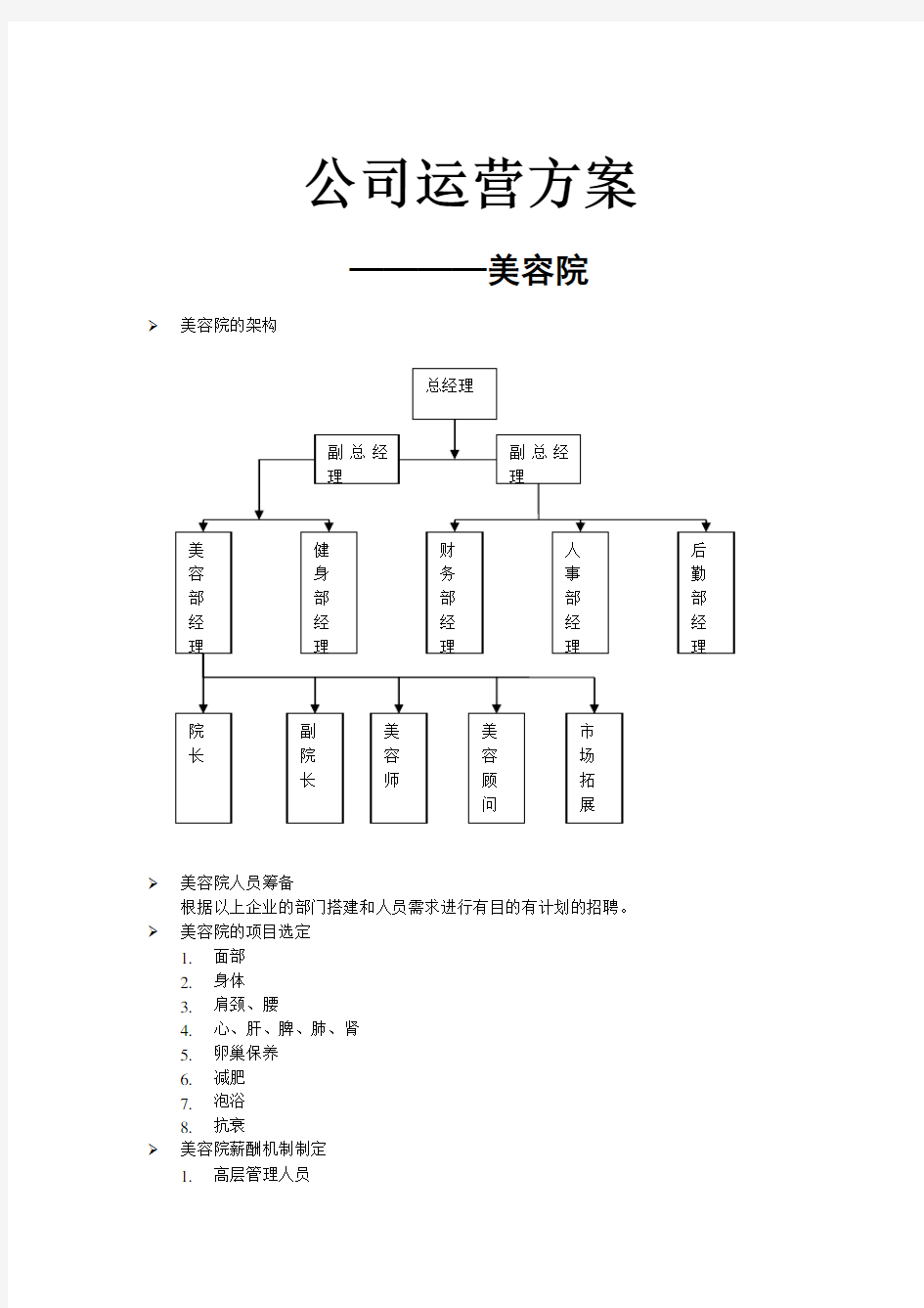 美容院运营方案