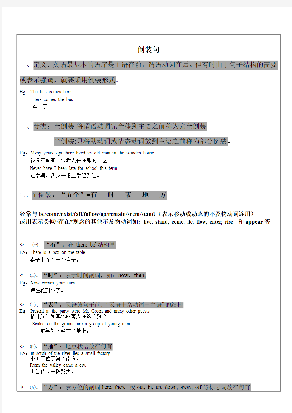 高中英语倒装句讲解以及习题