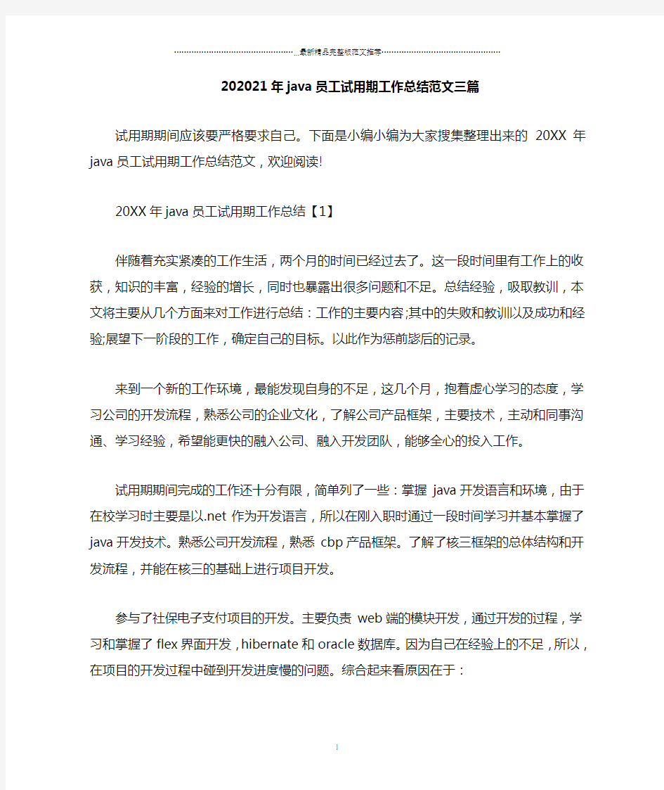 java员工试用期精编工作总结范文三篇