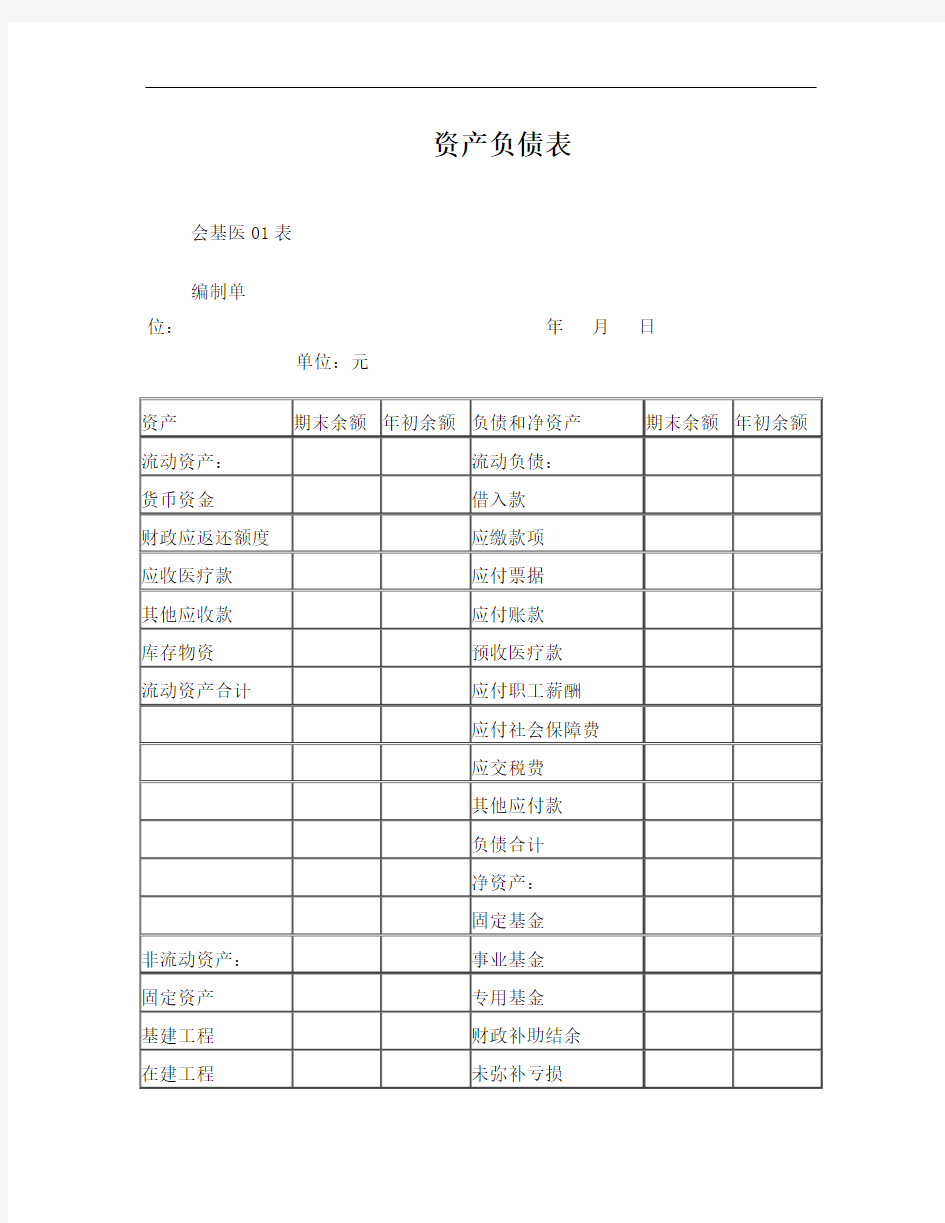 基层医疗卫生机构财务报表