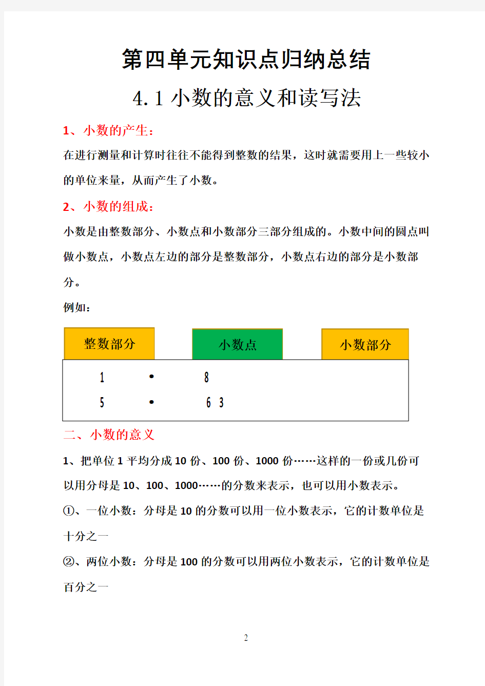 人教版四年级数学下册第四单元知识点归纳总结