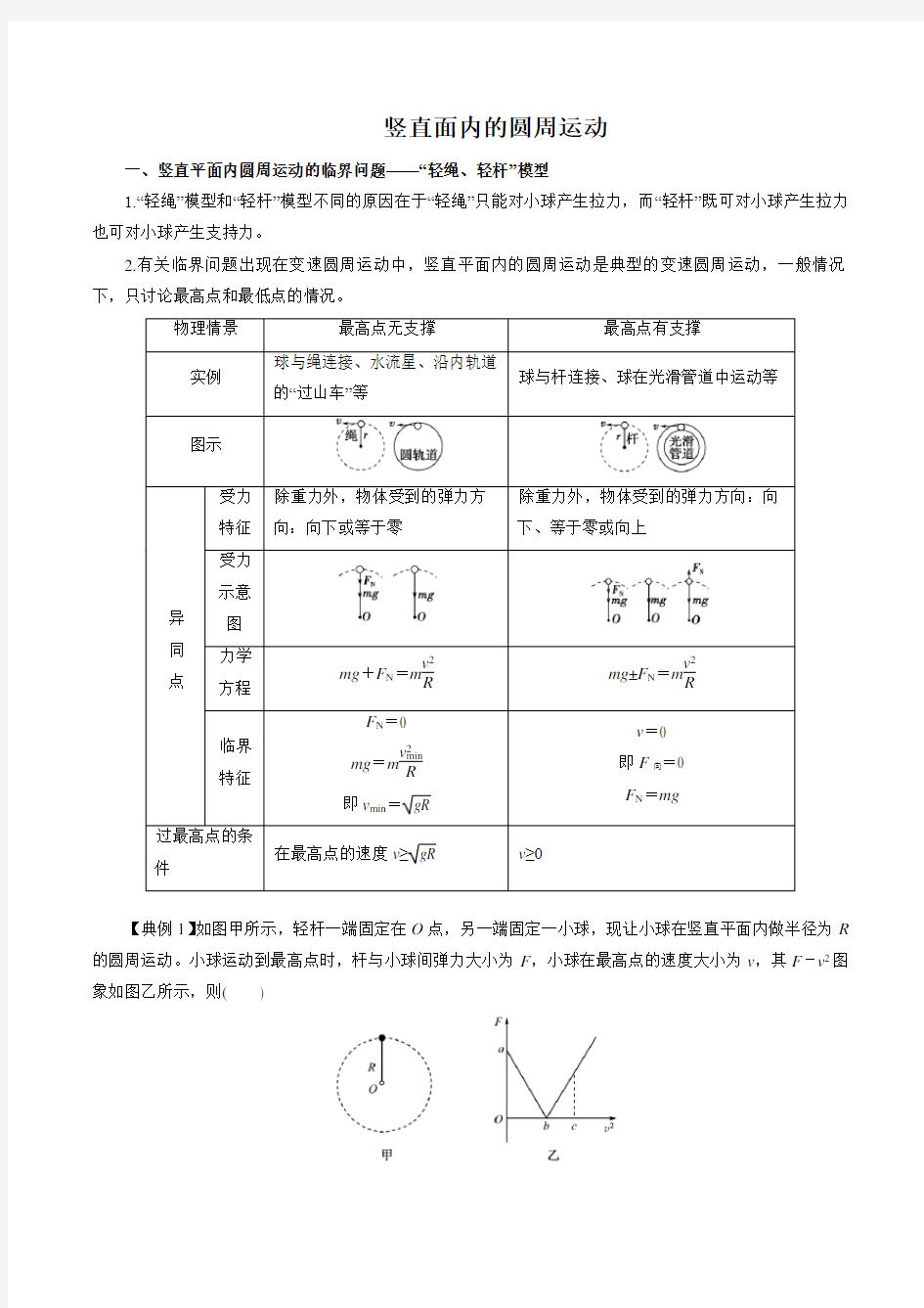 竖直面内的圆周运动(解析版)