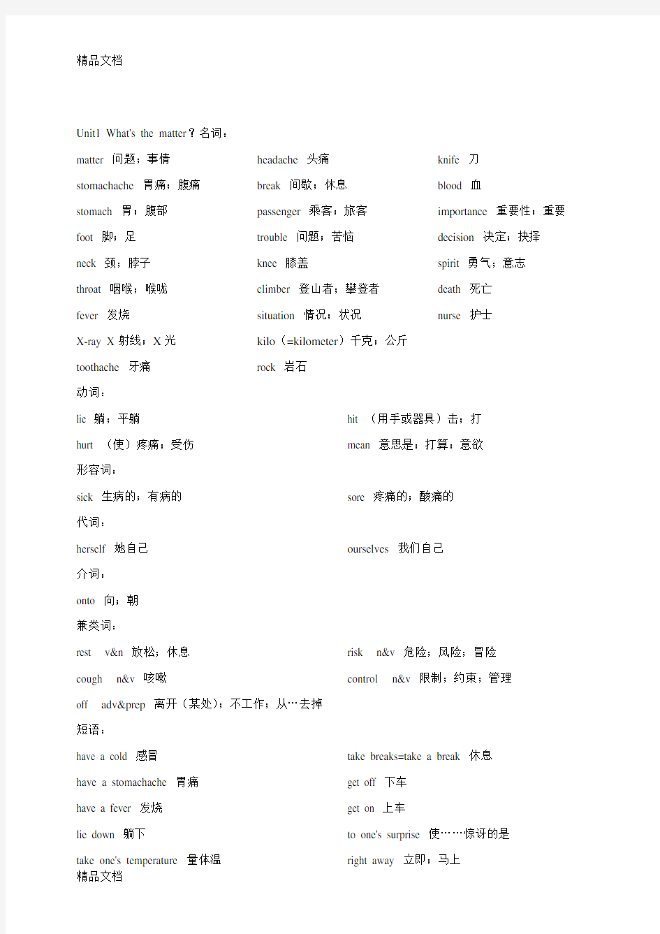 最新人教版八年级下册英语Unit1知识点