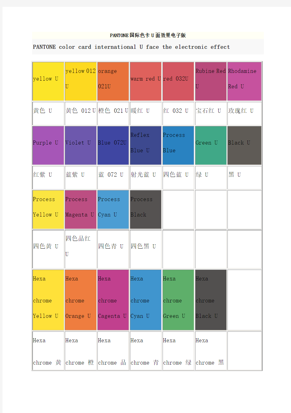 PANTONE潘通色国际颜色卡U面效果电子版潘通潘通色卡