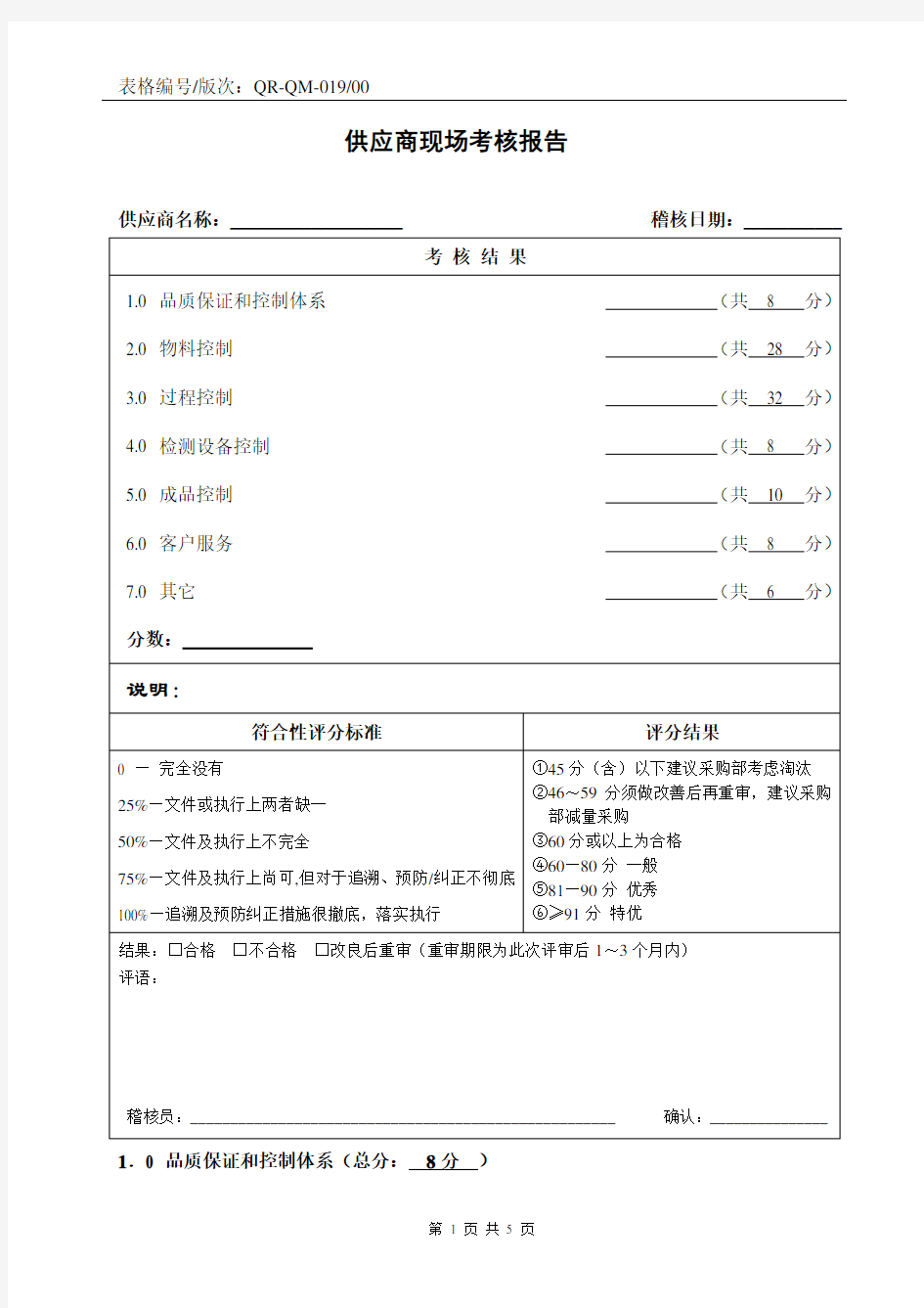 供应商现场考核报告