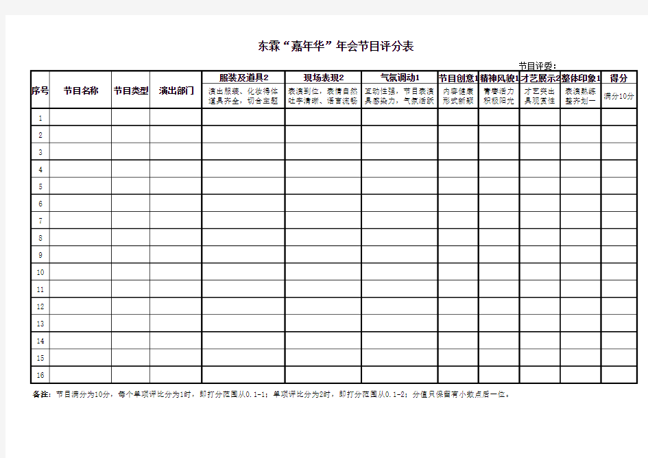 年会节目评分表