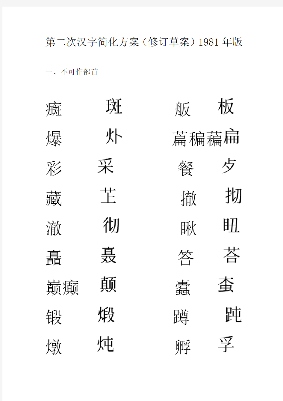 第二次汉字简化方案修订草案(1981年版)