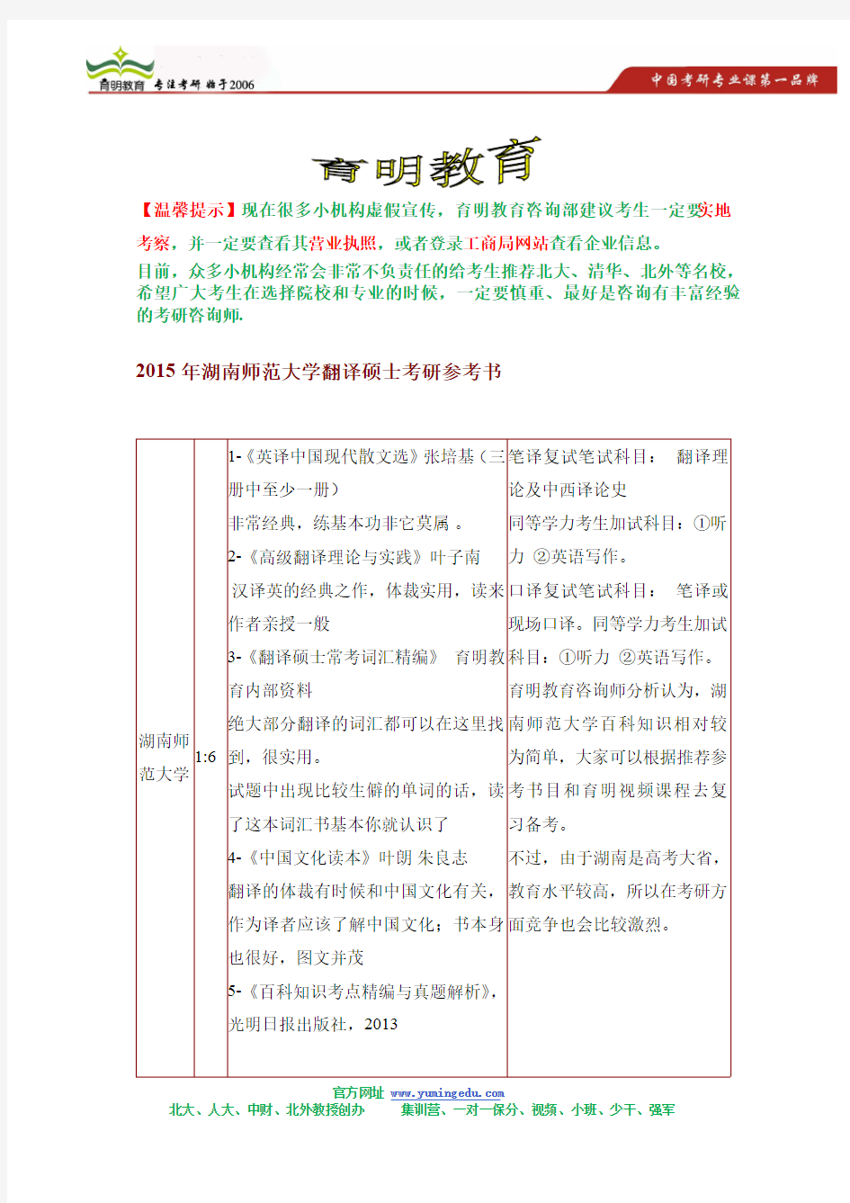 2015年湖南师范大学翻译硕士(MTI)考研参考书,考研复试分数线