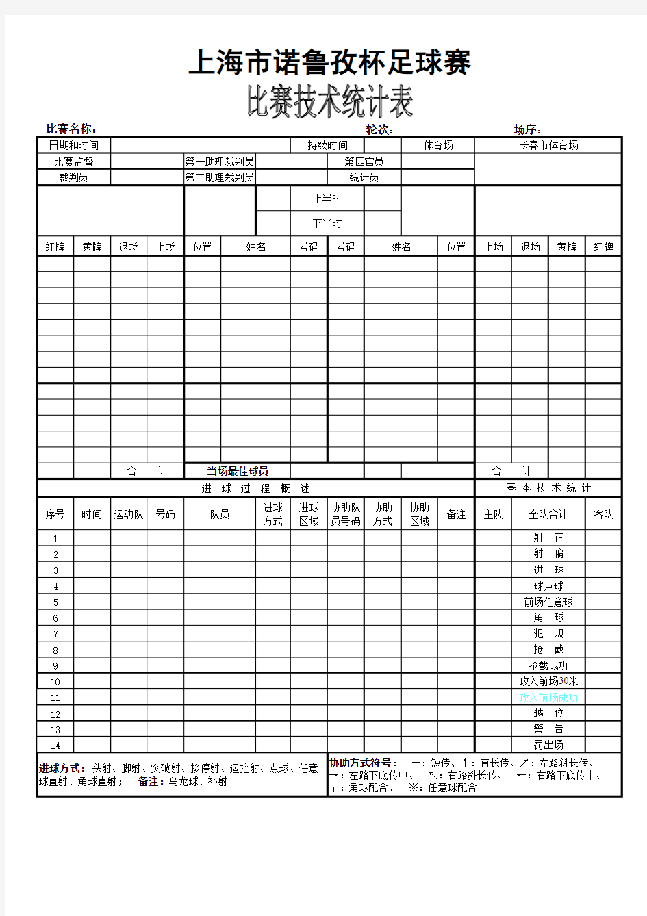 足球比赛技术统计表