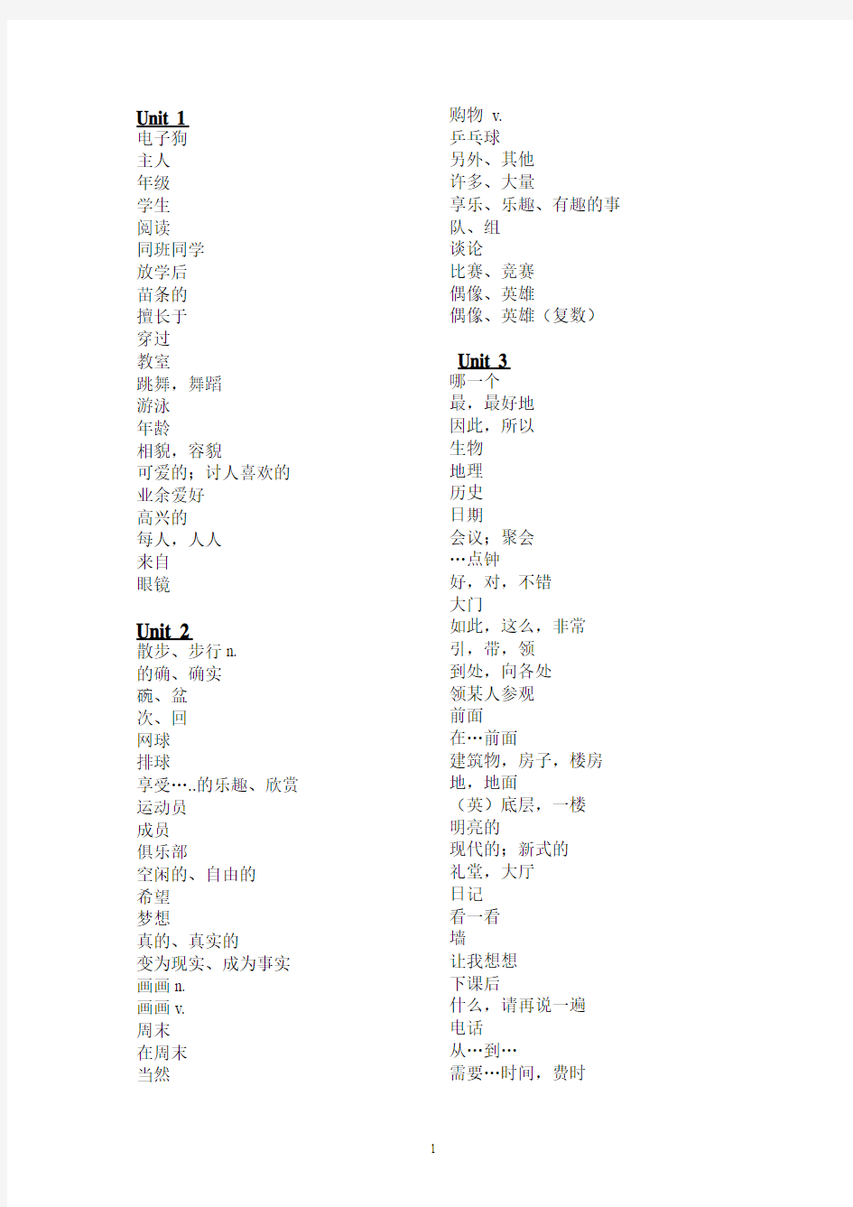 新译林版牛津英语7A全一册单词表