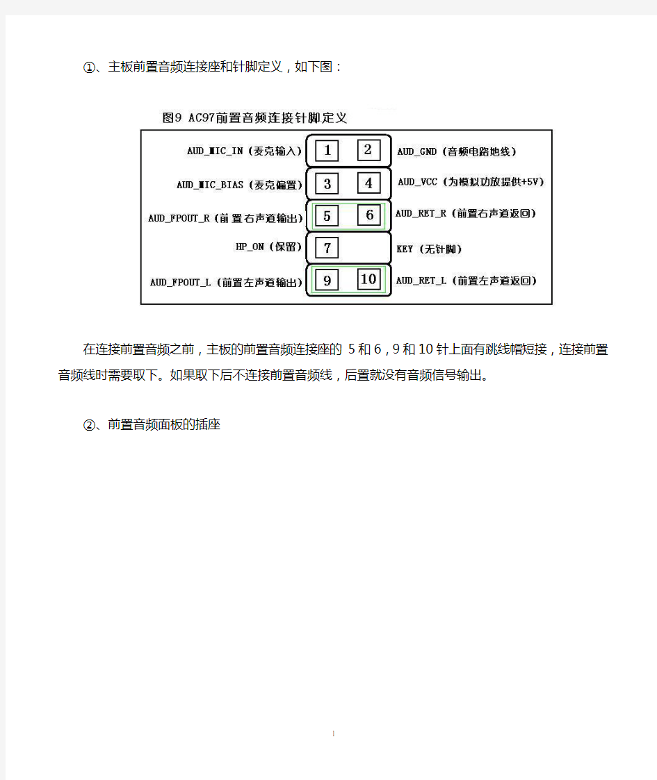 主板前置音频连接座和针脚定义