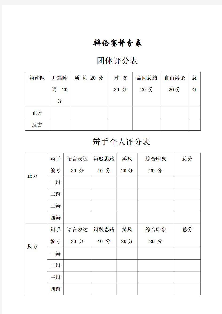 13市场营销 辩论赛评分标准