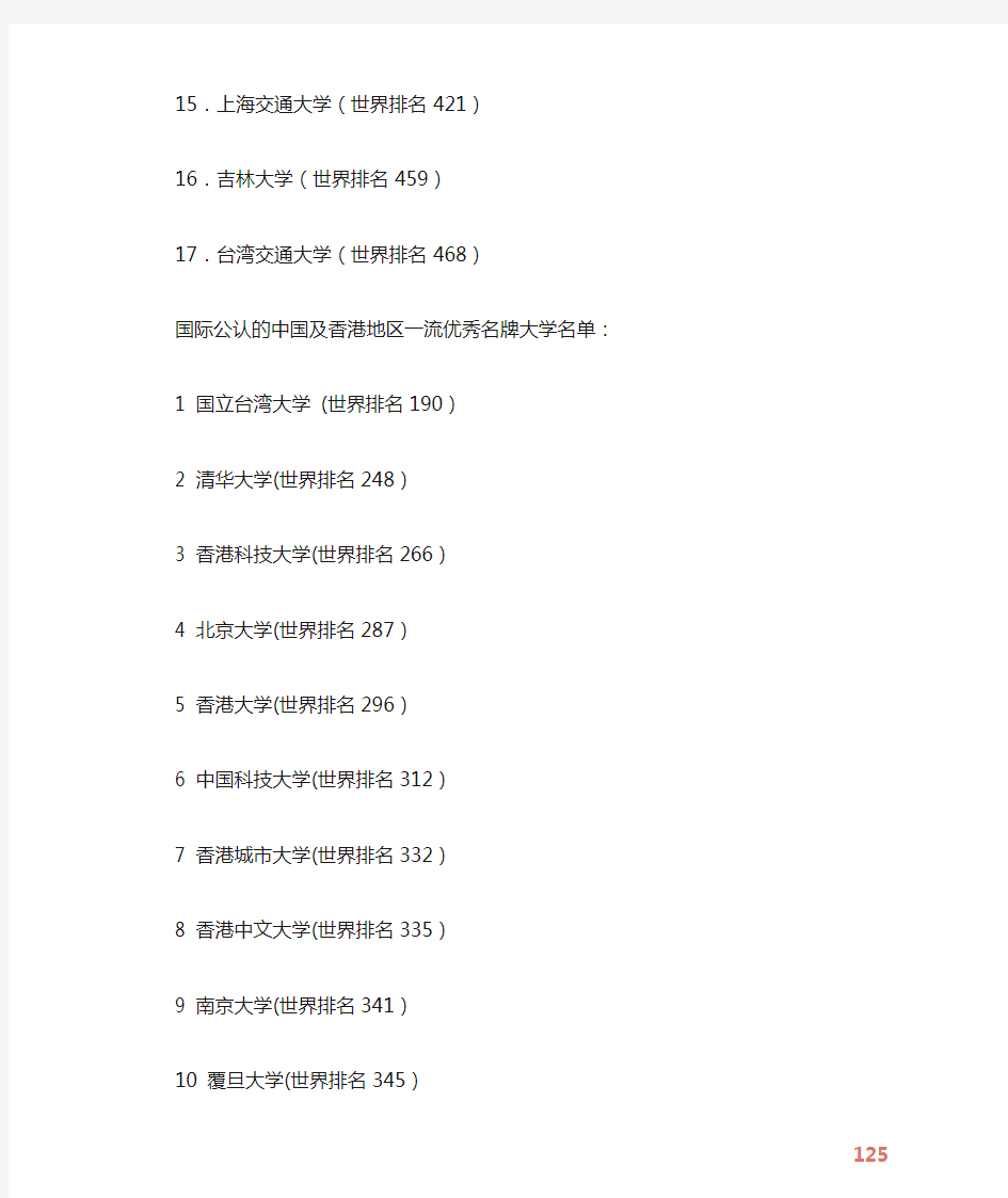 中国前二十名大学之名单