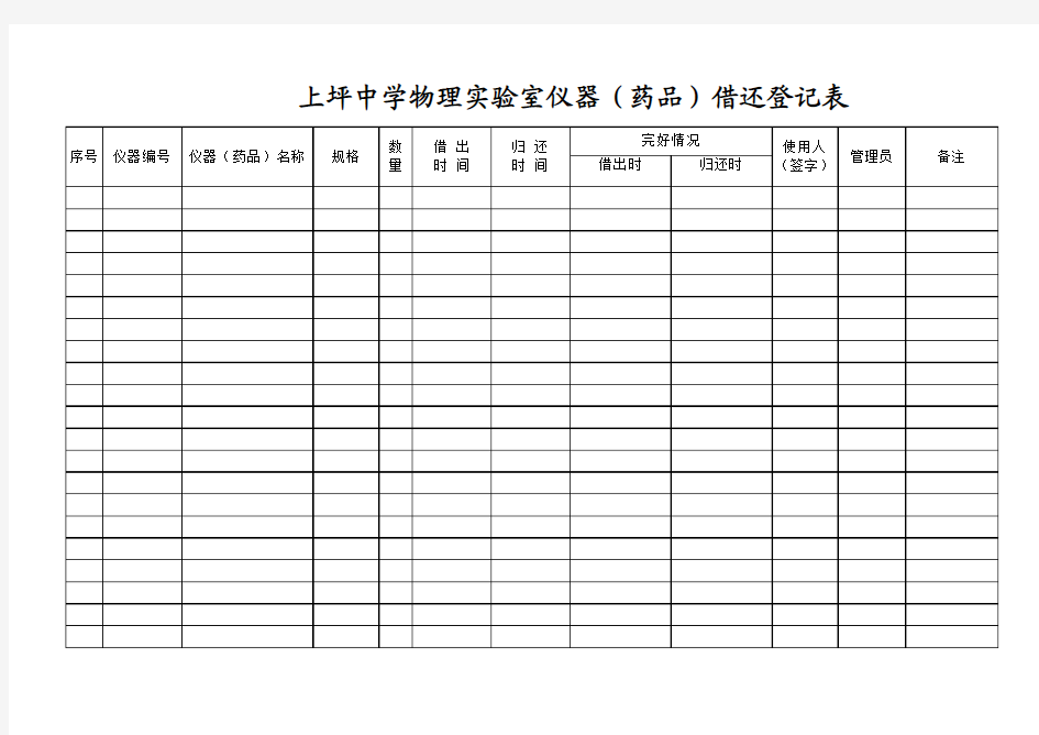 物理实验室仪器借还登记表