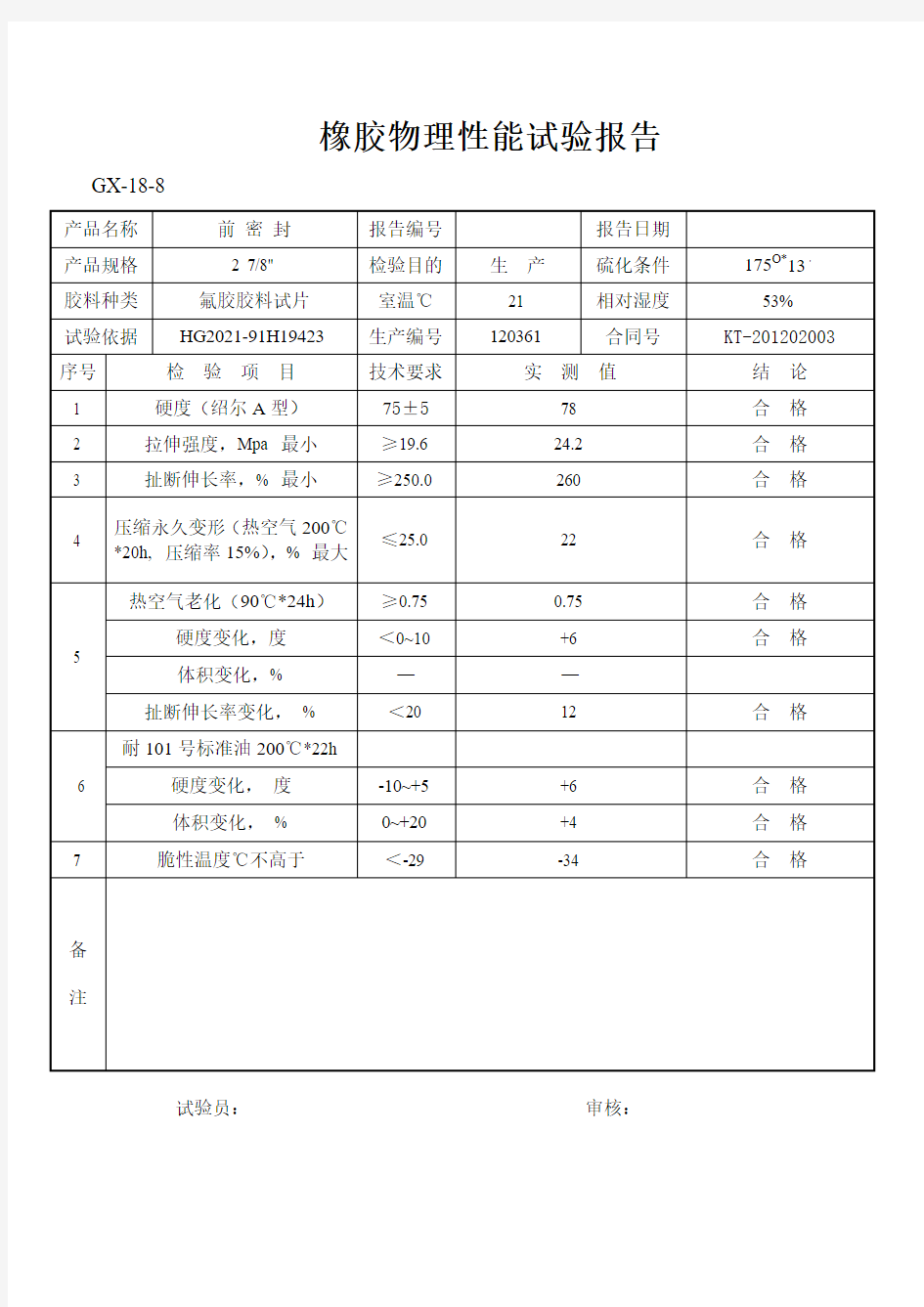 橡胶物理性能试验报告