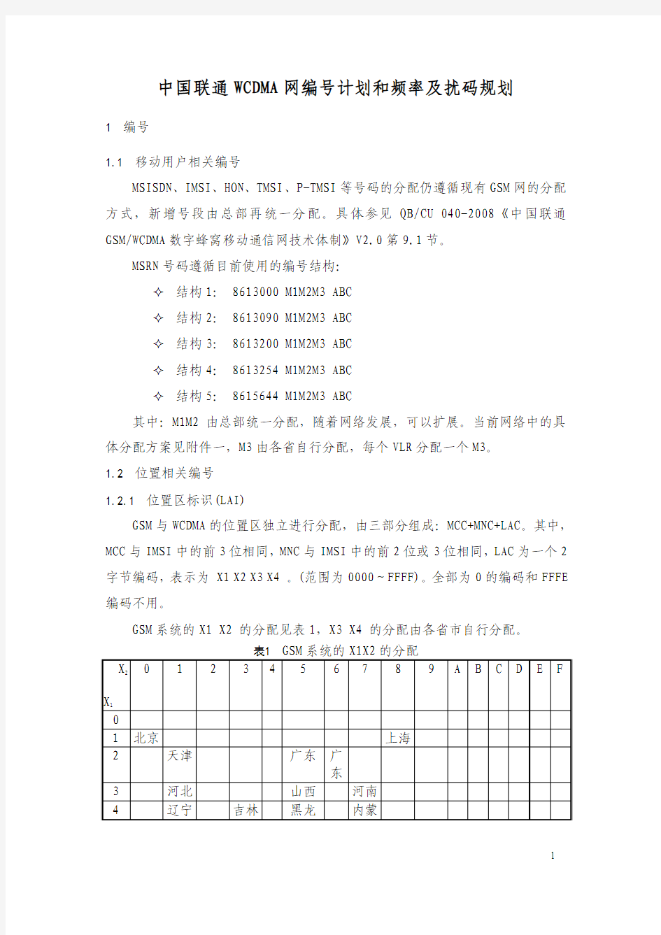 中国联通WCDMA网编号计划及扰码规划(汇总)