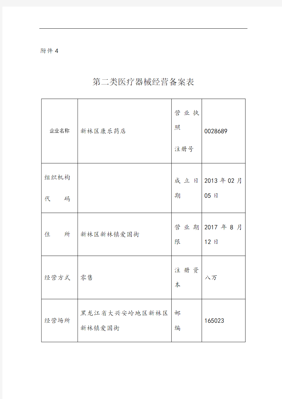 第二类医疗器械备案表