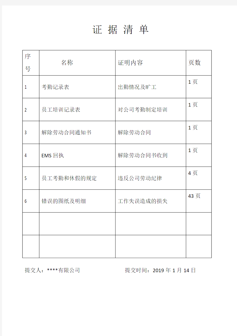 劳动仲裁证据清单