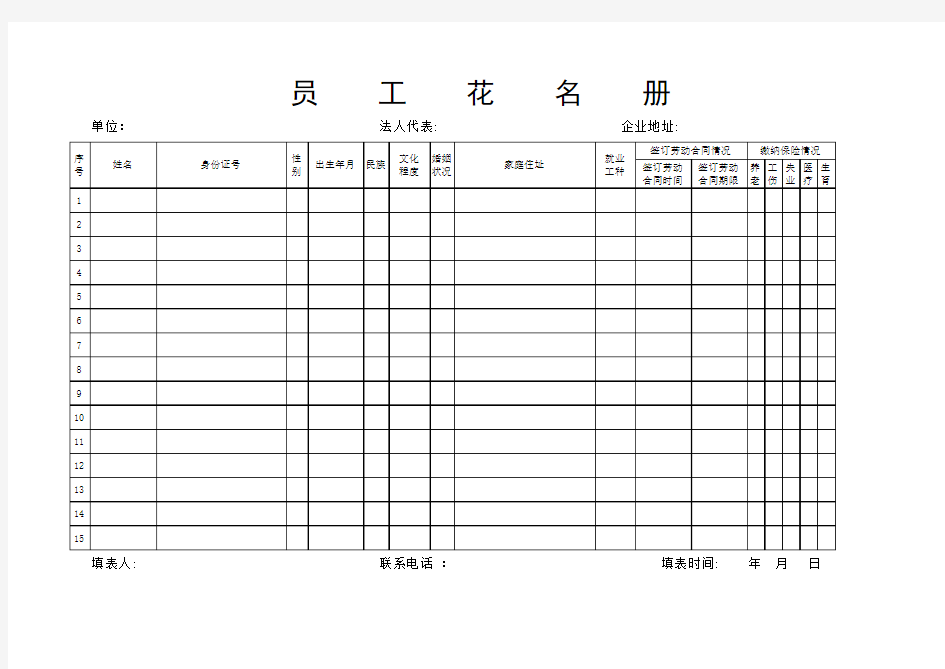 员工花名册模板