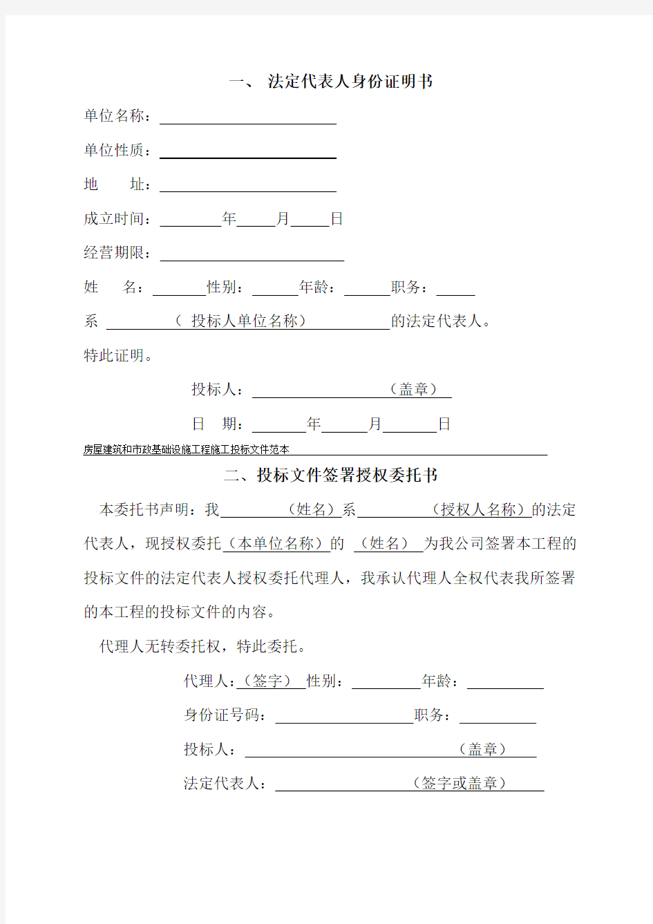 正式投标标书文件