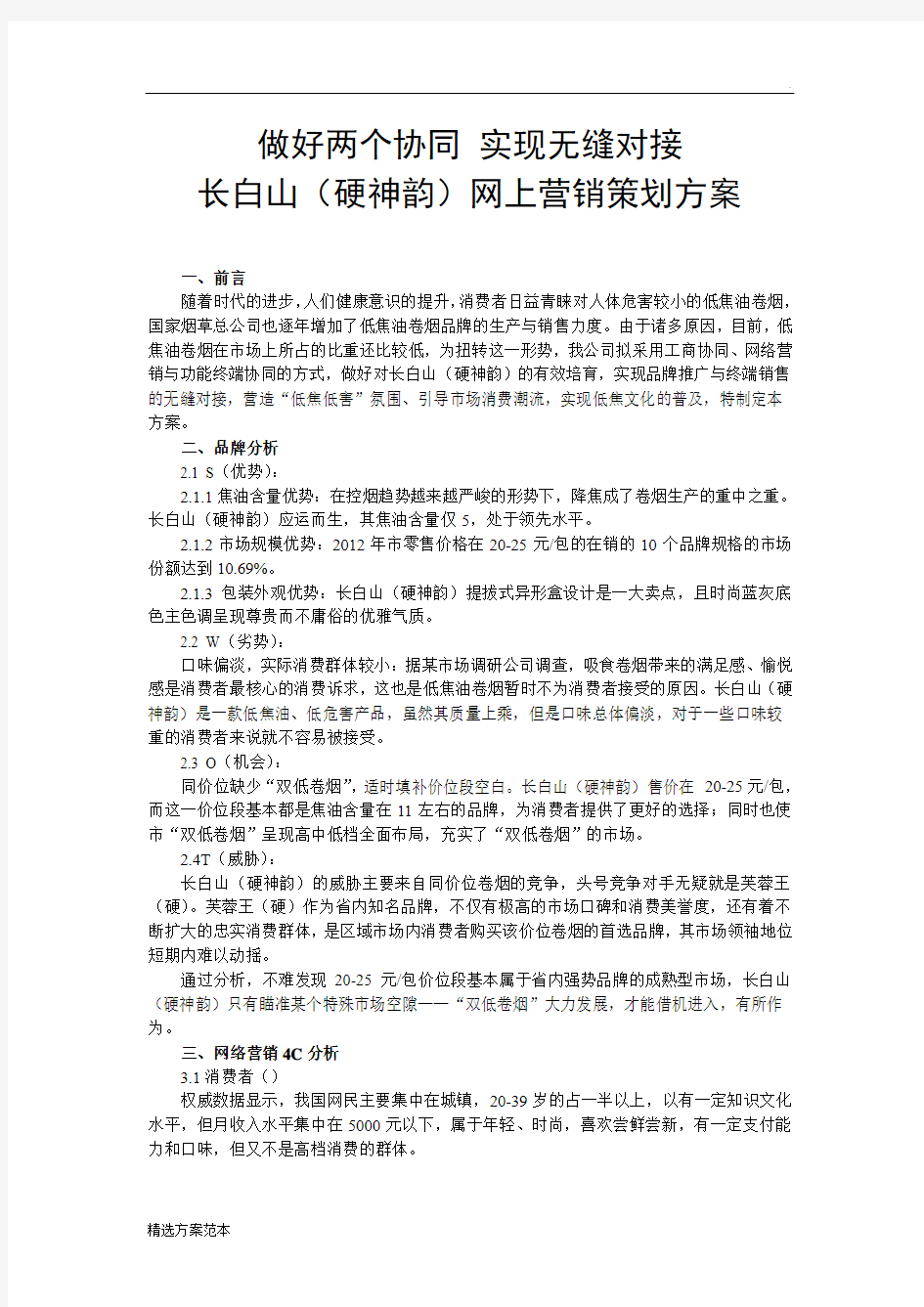 长白山网上营销策划方案