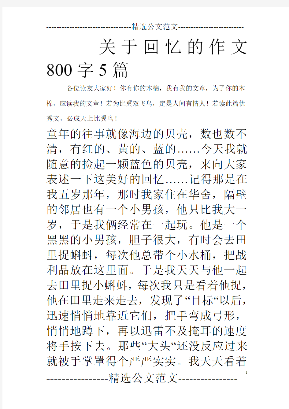 关于回忆的作文800字5篇