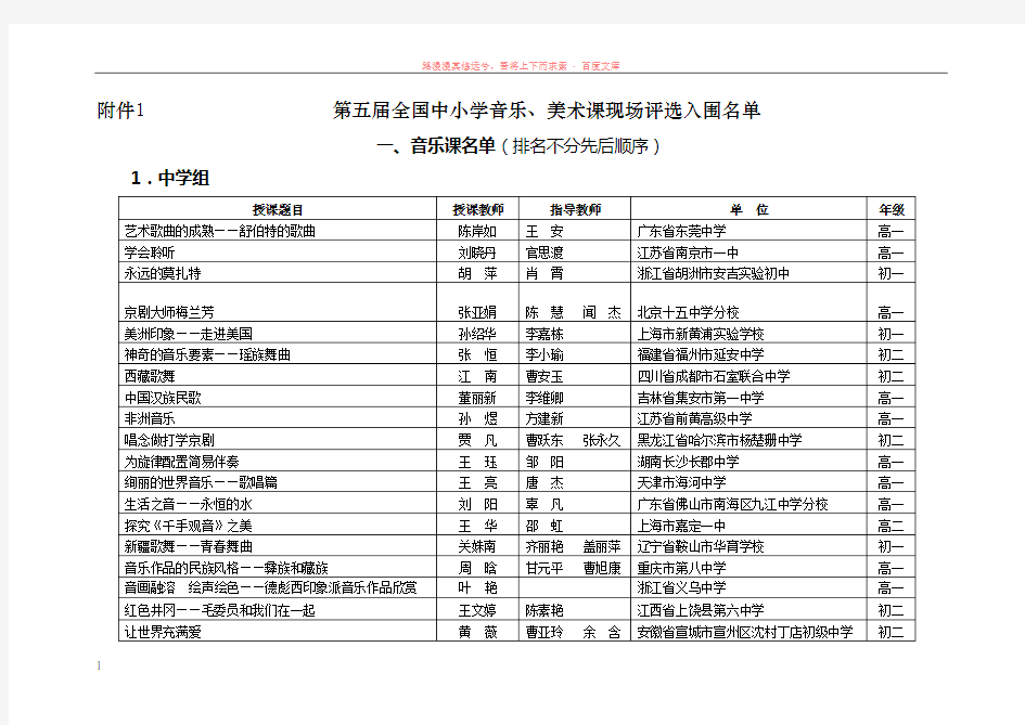 关于举办第五届全国中小学音乐、美术课 