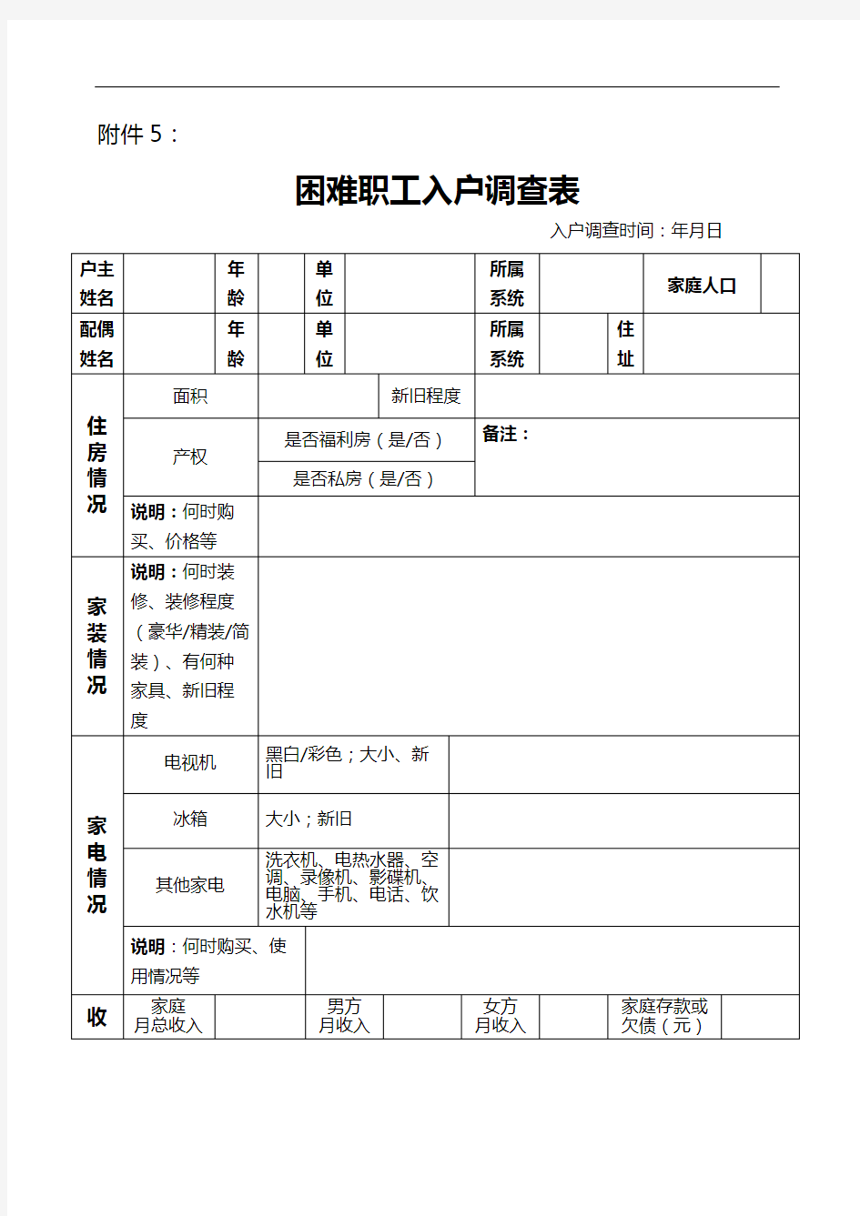 困难职工入户调查表