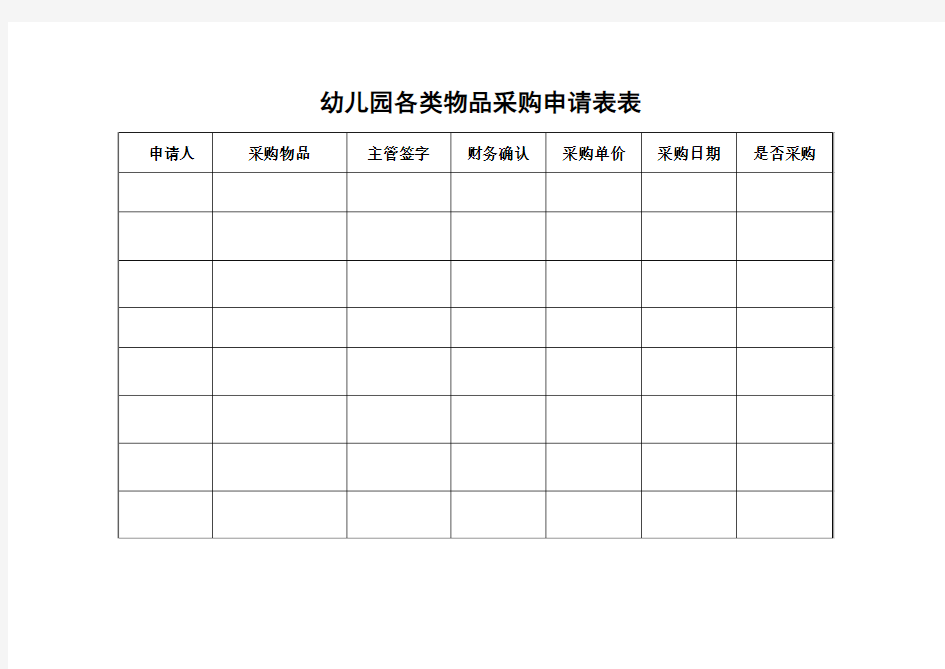 幼儿园各类物品采购申请表表