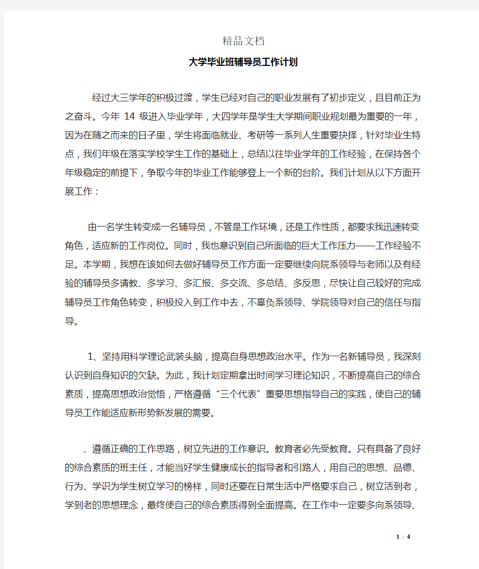 大学毕业班辅导员工作计划